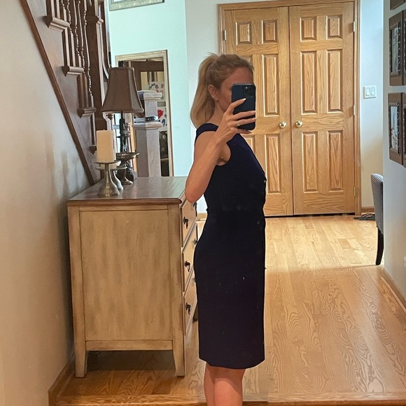 Ralph Lauren Blue Purple Twist Front Cap Sleeve Knee Length Dress - Picture 11 of 11